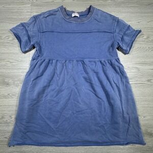 ButterMelon Women's Babydoll Dress Blue Short Sleeve Mineral Wash Small